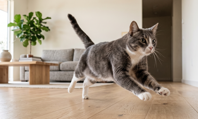 ¿Por qué mi gato corre sin razón alguna por toda la casa?
